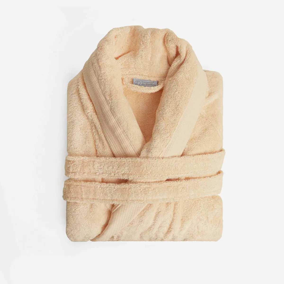 Peignoir éponge Pêche Collection Palace Comptoir du Bambou Peignoir plié en éponge couleur pêche col châle 550g