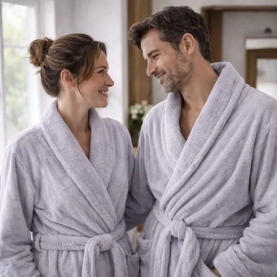 Peignoir en coton éponge gris au style intemporel