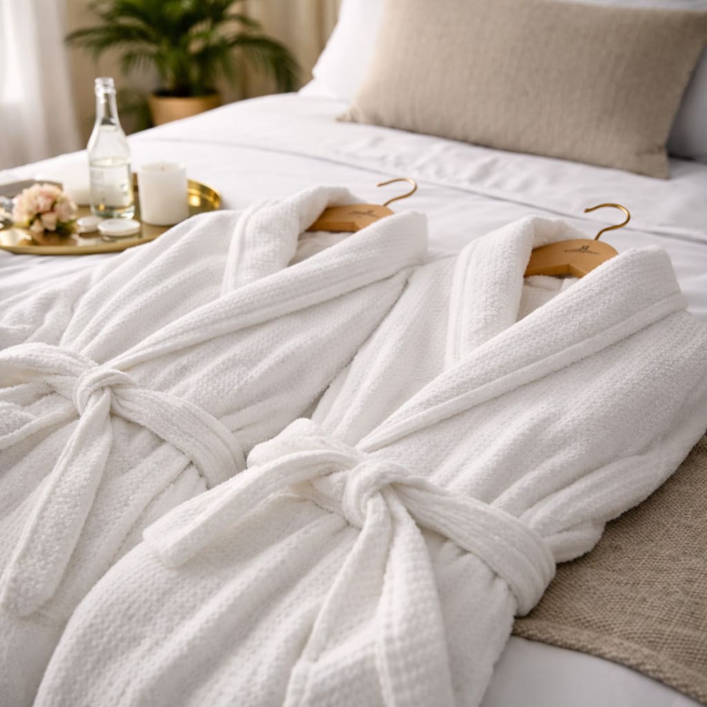 Peignoir haut de gamme type palace parisien, confort et élégance après la douche.