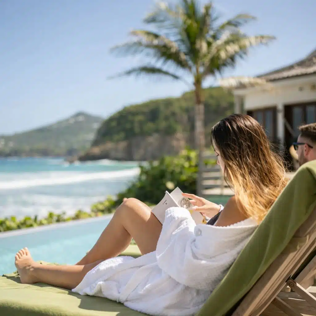 Peignoir blanc gaufré noué à la taille, porté dans une salle de bain en marbre, style hôtel de luxe.