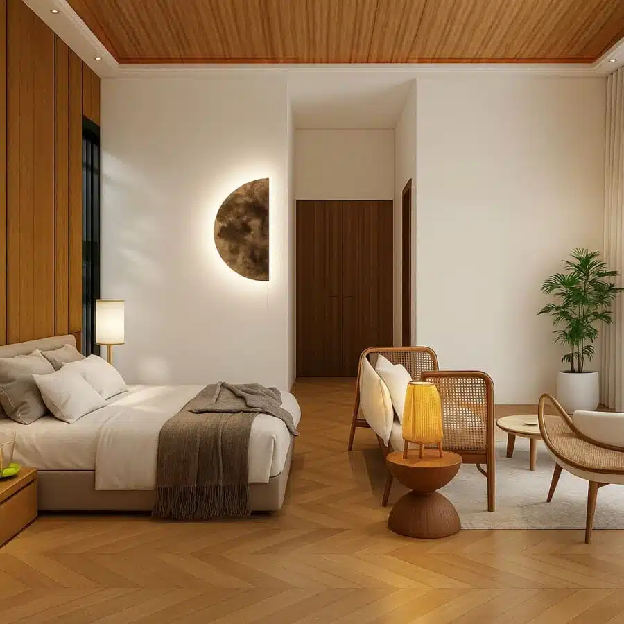 Housse de couette en satin de bambou drapée sur un lit, mettant en valeur la légèreté et la fluidité du tissu.