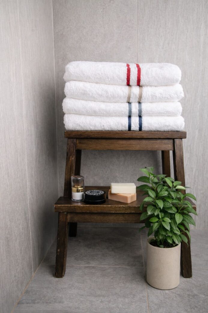 Serviettes de bain design Comptoir du Bambou, linge blanc premium en fibre naturelle de bambou