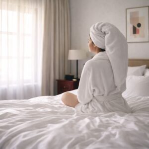 ntérieur élégant avec linge de lit en fibre de bambou, doux et respirant