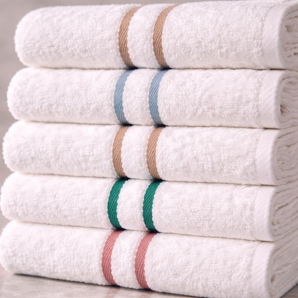 Serviettes blanches empilées avec rayures